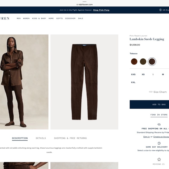 RALPH LAUREN LAMBSKIN SUEDE LEGGINGS - Picture 1 of 5